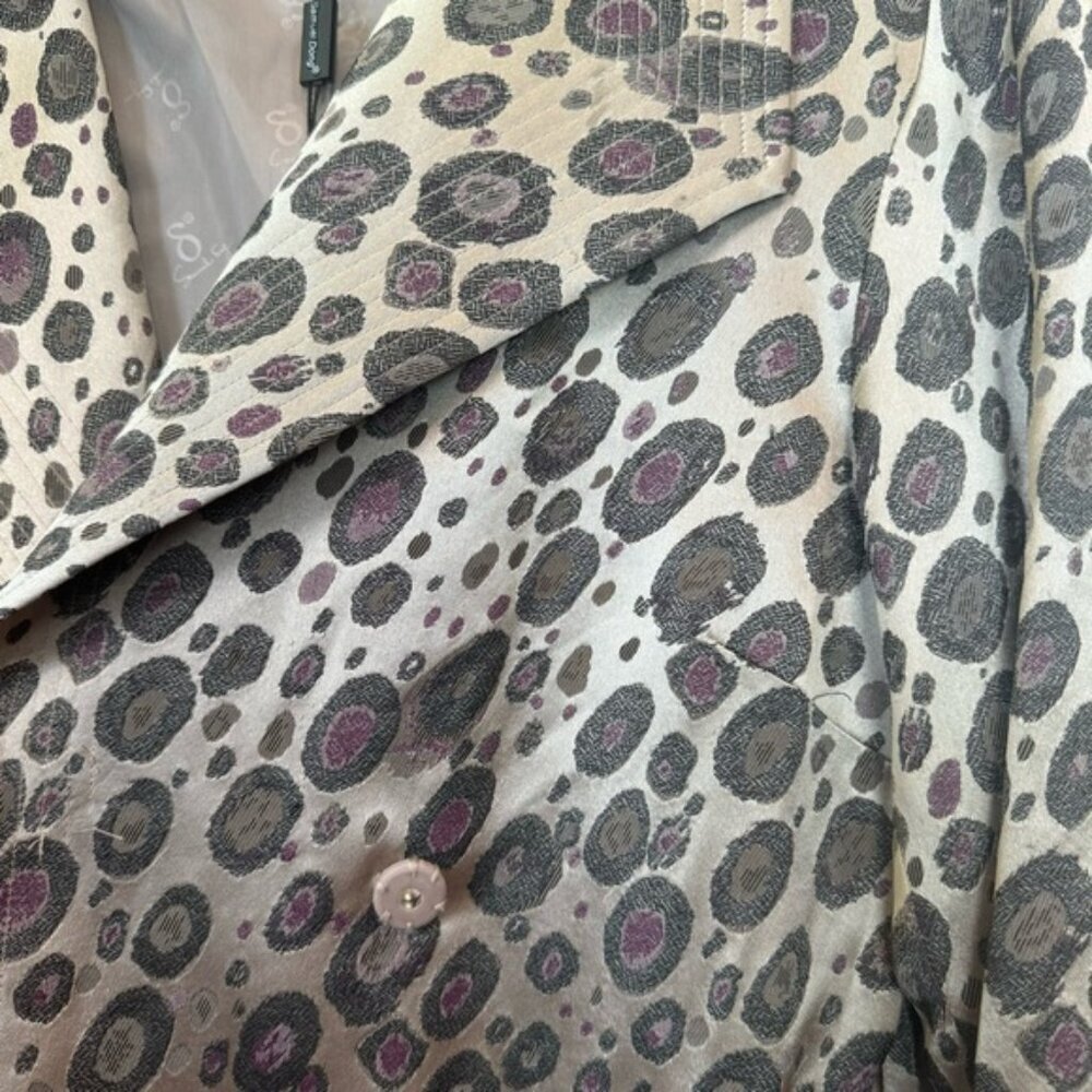 Samuel Dong NEW Trench Coat Metallic Texture Neutral Dress Pockets Jacket Animal - Picture 9 of 16